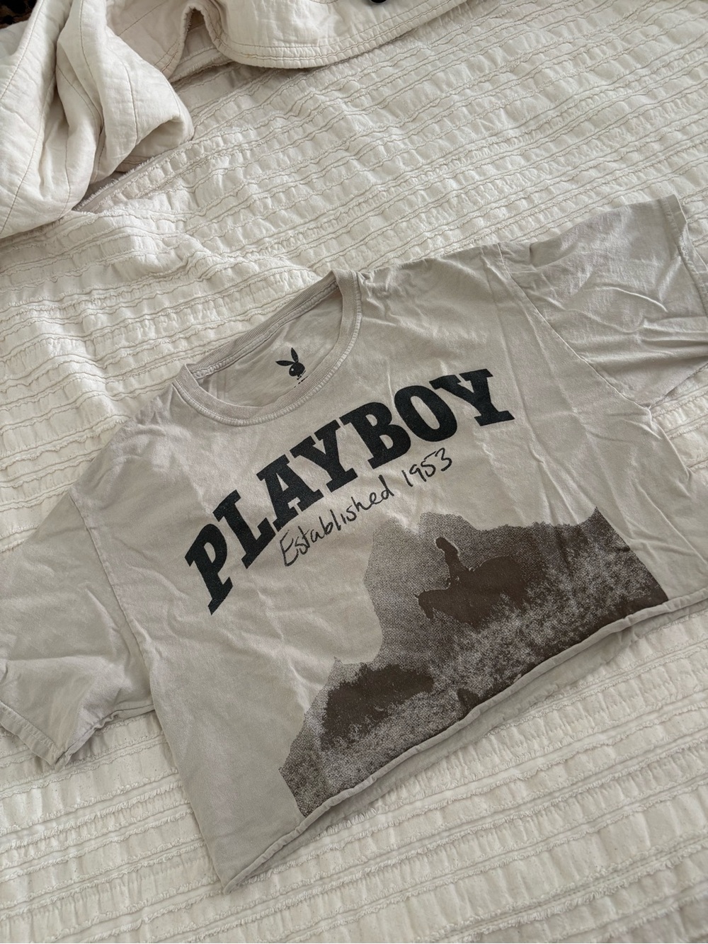 PLAYBOY Beige Graphic Tee with Black Logo